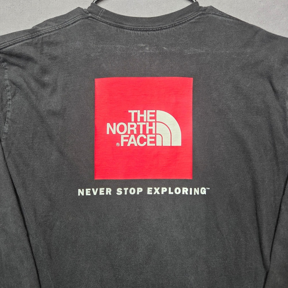 The North Face Long Sleeve Shirt Mens XL Black Excellent Box Logo Graphic Tee